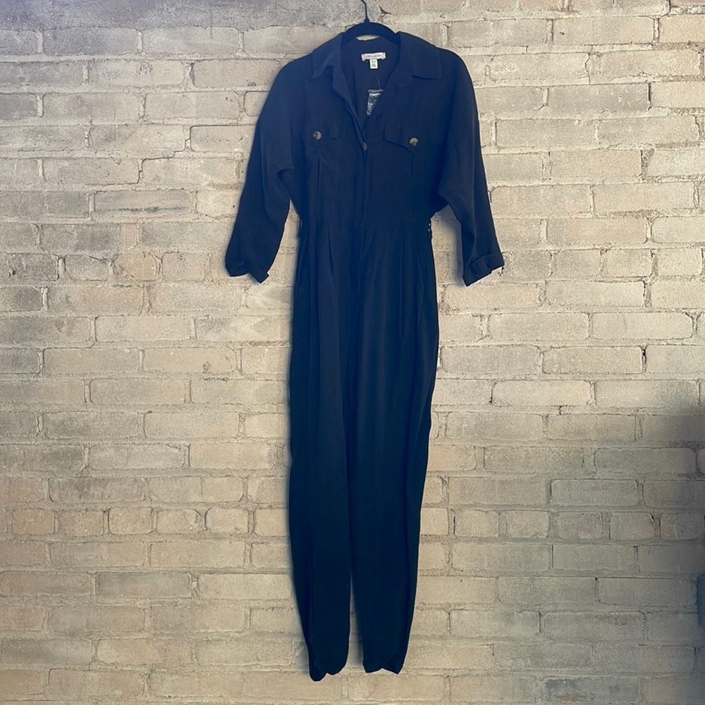 Topshop Black Button-Up 3/4 Sleeve Jumpsuit sz 4